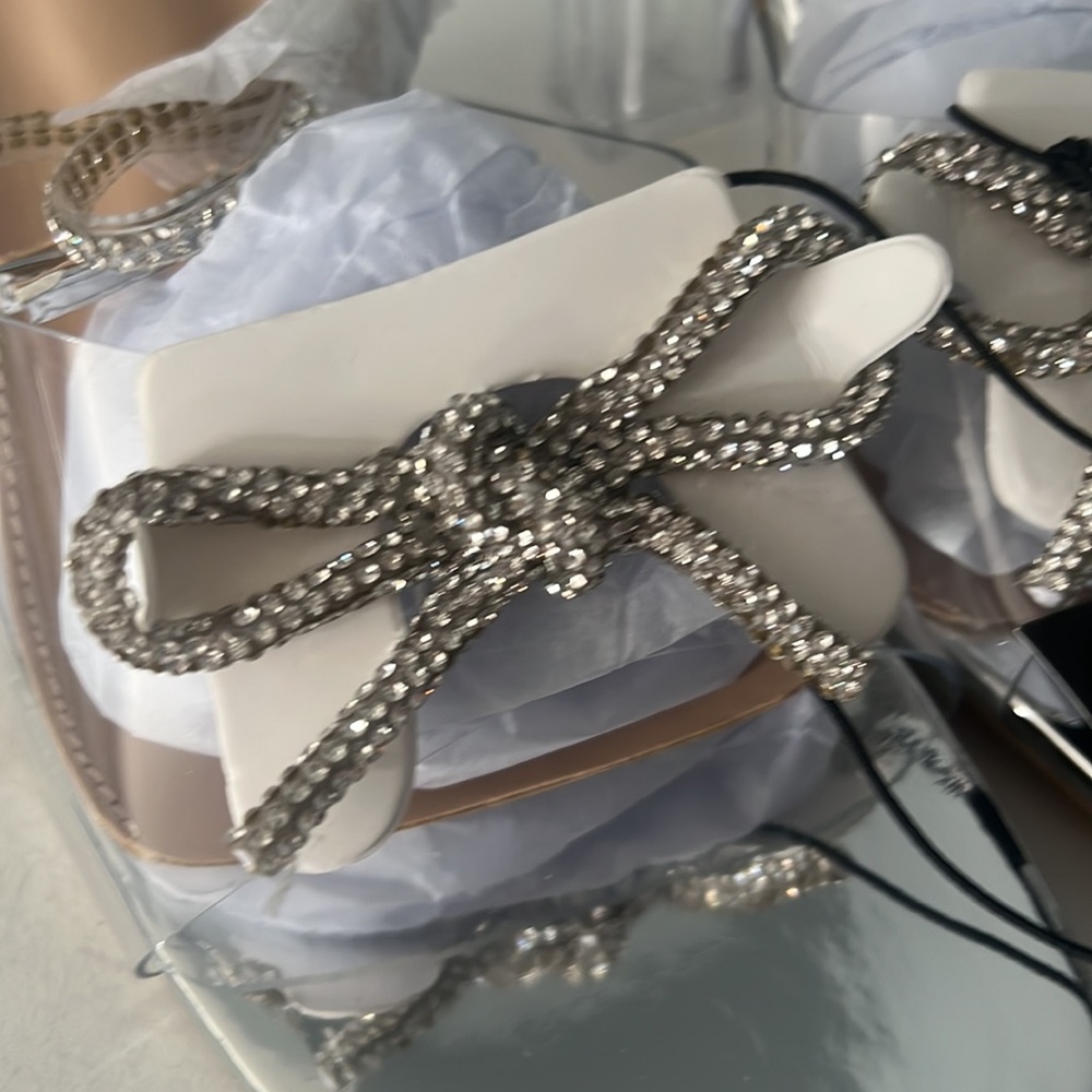 Clear Silver Rhinestone Bow Heels - Picture 7 of 9